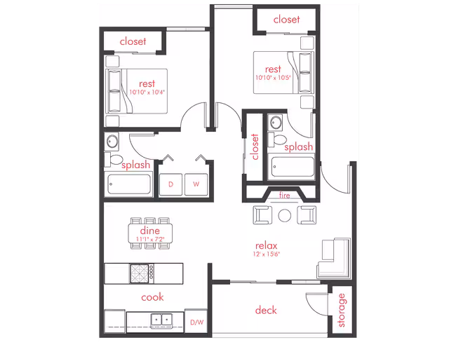 2 Bed, 2 Bath B 0Z-0Z302 floor plan